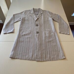 J. JILL Relaxed Pinstripe Linen Vertical Gray & White Jacket Cardigan Size M